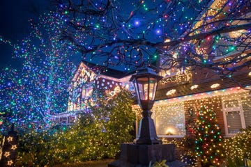 christmas lights are displayed on houses in trinity close in burnham on sea in england