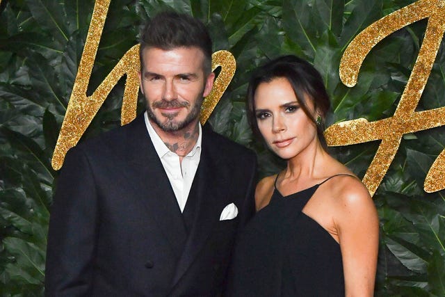 london, england december 10: david beckham and victoria beckham attend the fashion awards 2018 in partnership with swarovski at royal albert hall on december 10, 2018 in london, england. (photo by stephane cardinale corbis/corbis via getty images)