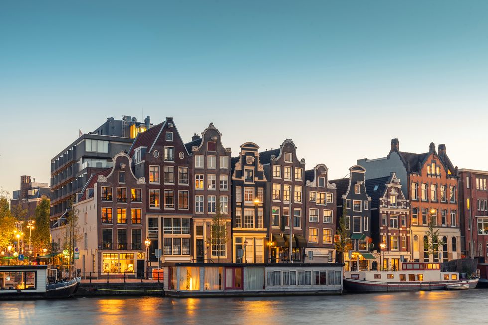 Architecture and city lights in Amsterdam, Netherlands