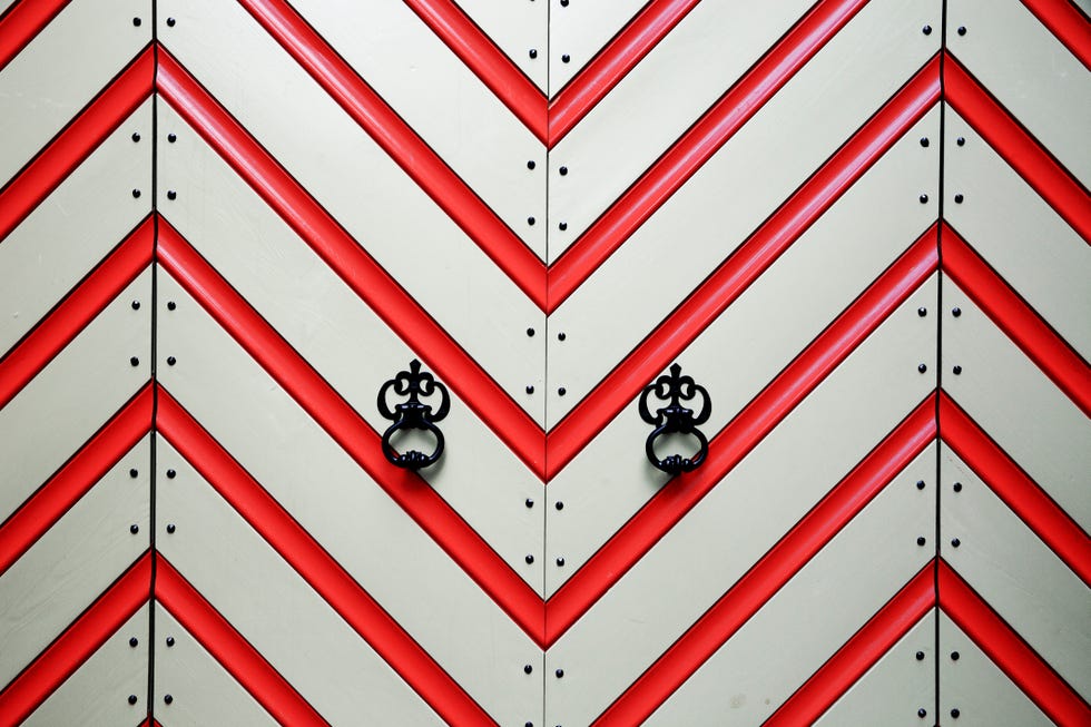 Red, Line, Pattern, Triangle, Design, Symmetry, Parallel, Sign, 