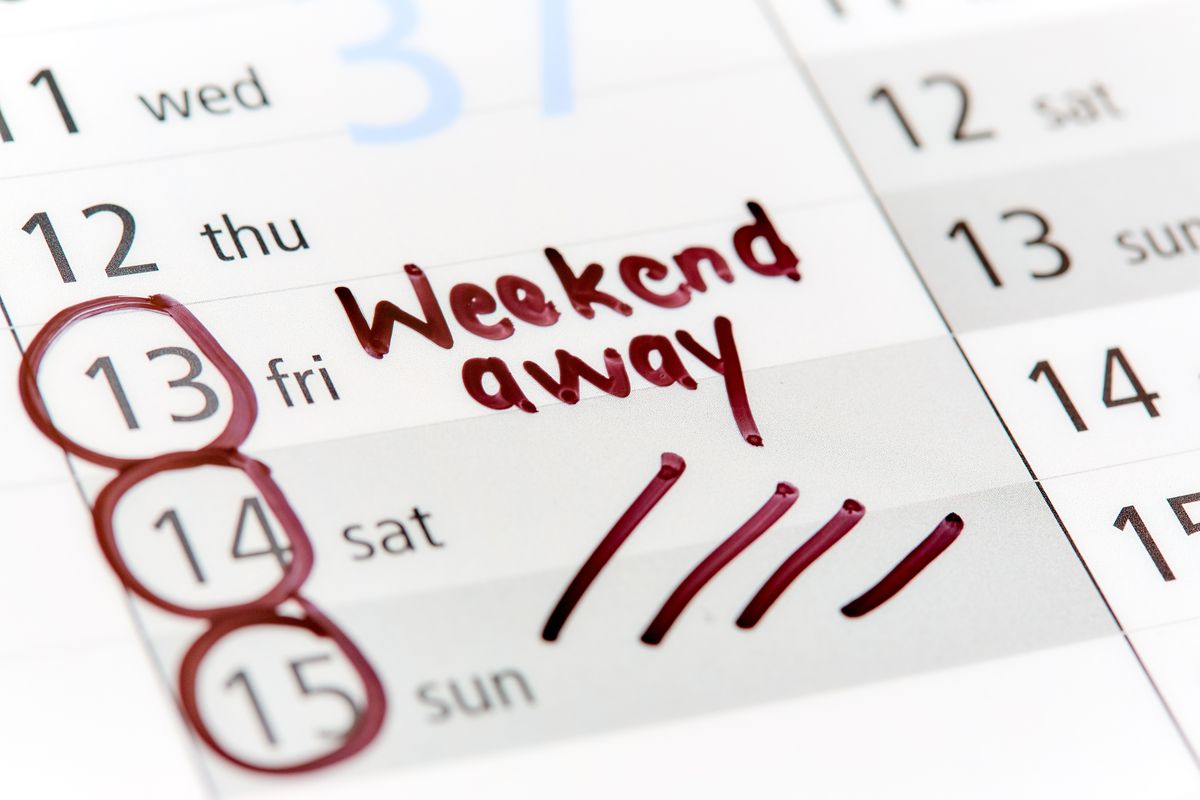 Dates in diary or calendar are marked Weekend away