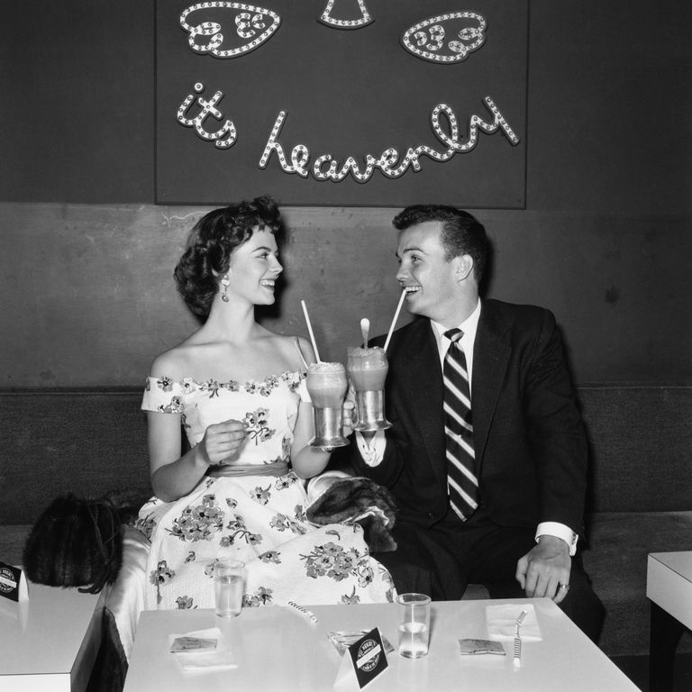 american actors natalie wood and ben cooper enjoy a milkshake together, 10th june 1955  photo by graphic housearchive photosgetty images