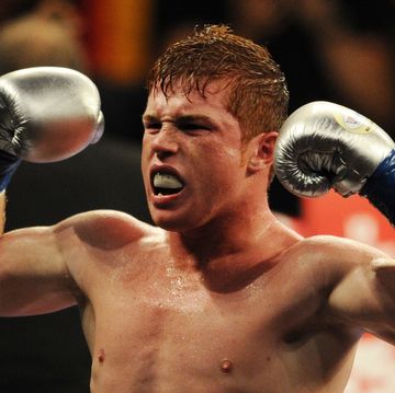 saul alvarez of mexico celebrates after knocking out opponent carlos baldomir of argentina during their wbc super welterweight silver title fight at the staples center in los angeles, on september 18, 2010               afp photomark ralston photo credit should read mark ralstonafp via getty images