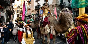 north spain, pamplona, navarra, spain   20190105 a man dressed as one of the three kings greets people during the epiphany parade in pamplona photo by mikel cia da rivapacific presslightrocket via getty images