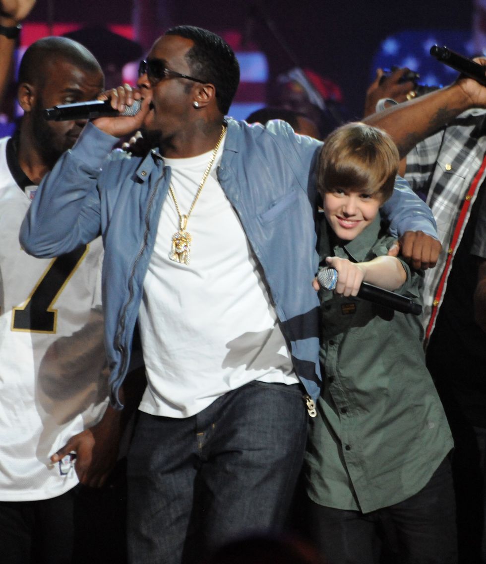 sean diddy combs and justin bieber perform at the bet sos saving ourselves  help for haiti benefit concert at americanairlines arena on february 5, 2010 in miami, florida