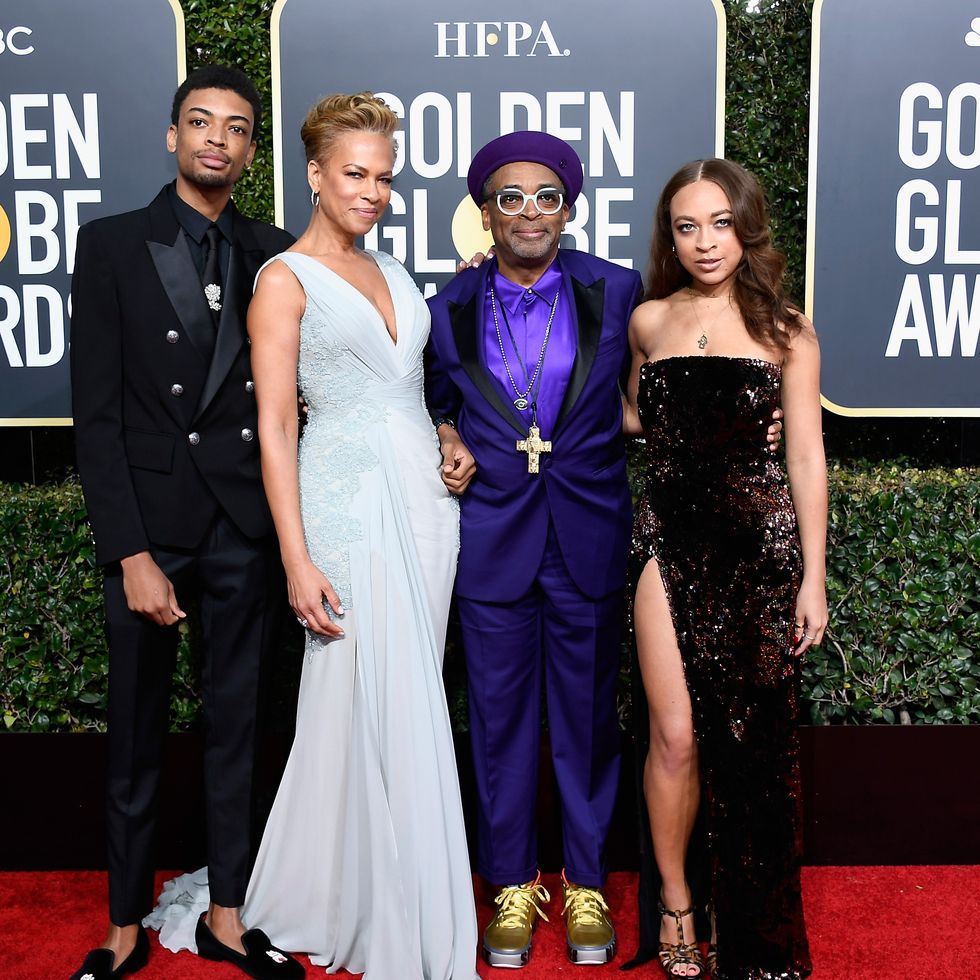 beverly hills, ca   january 06  76th annual golden globe awards    pictured l r jackson lee, tonya lewis lee, spike lee and satchel lee arrive to the 76th annual golden globe awards held at the beverly hilton hotel on january 6, 2019     photo by kevork djanseziannbcu photo banknbcuniversal via getty images