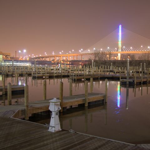 nighttime hdr photo of the toledo skyway bridge