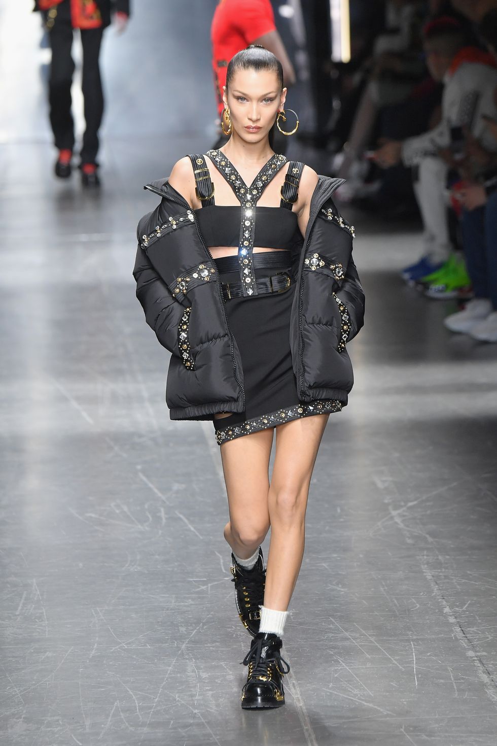 Model Gigi Hadid walks on the runway at the Prada fashion show during Fall  / Winter 2020 /