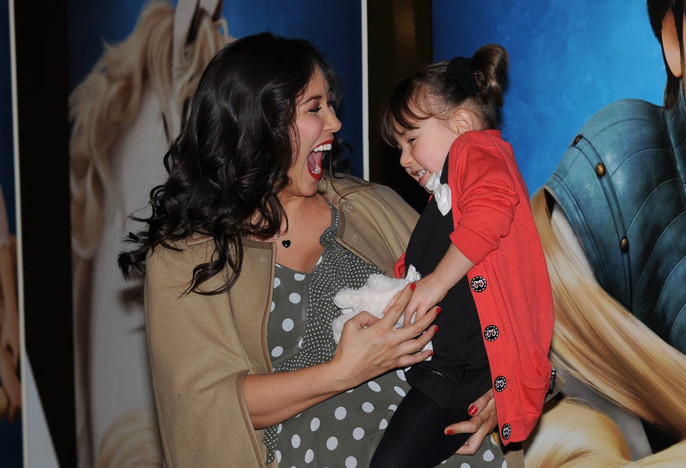 london, england january 23: tv presenter myleene klass with her daughter ava attend the uk film premiere of tangled at the mayfair hotel on january 23, 2011 in london, england. (photo by jon furniss/wireimage)
