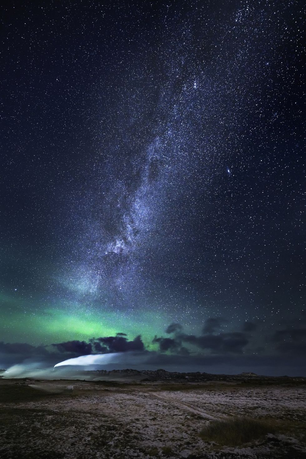 Aurora Borealis with the Milky Way Galaxy, Reykjanes Peninsula, Iceland
