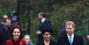 kings lynn, england december 25 l r catherine, duchess of cambridge, meghan, duchess of sussex and prince harry, duke of sussex arrive to attend christmas day church service at church of st mary magdalene on the sandringham estate on december 25, 2018 in kings lynn, england photo by stephen pondgetty images