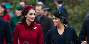 kings lynn, england   december 25 catherine, duchess of cambridge and meghan, duchess of sussex attend christmas day church service at church of st mary magdalene on the sandringham estate on december 25, 2018 in kings lynn, england photo by samir husseinwireimage