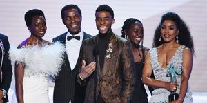 The cast of Black Panther accepts Outstanding Performance by a Cast in a Motion Picture onstage during the 25th Annual Screen Actors Guild Awards at The Shrine Auditorium on January 27, 2019 in Los Angeles, California.