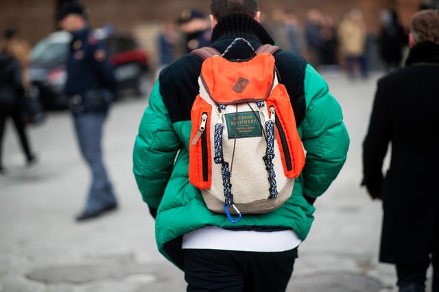 Green, Winter, Jacket, Outerwear, Textile, Backpack, Street fashion, Travel, 