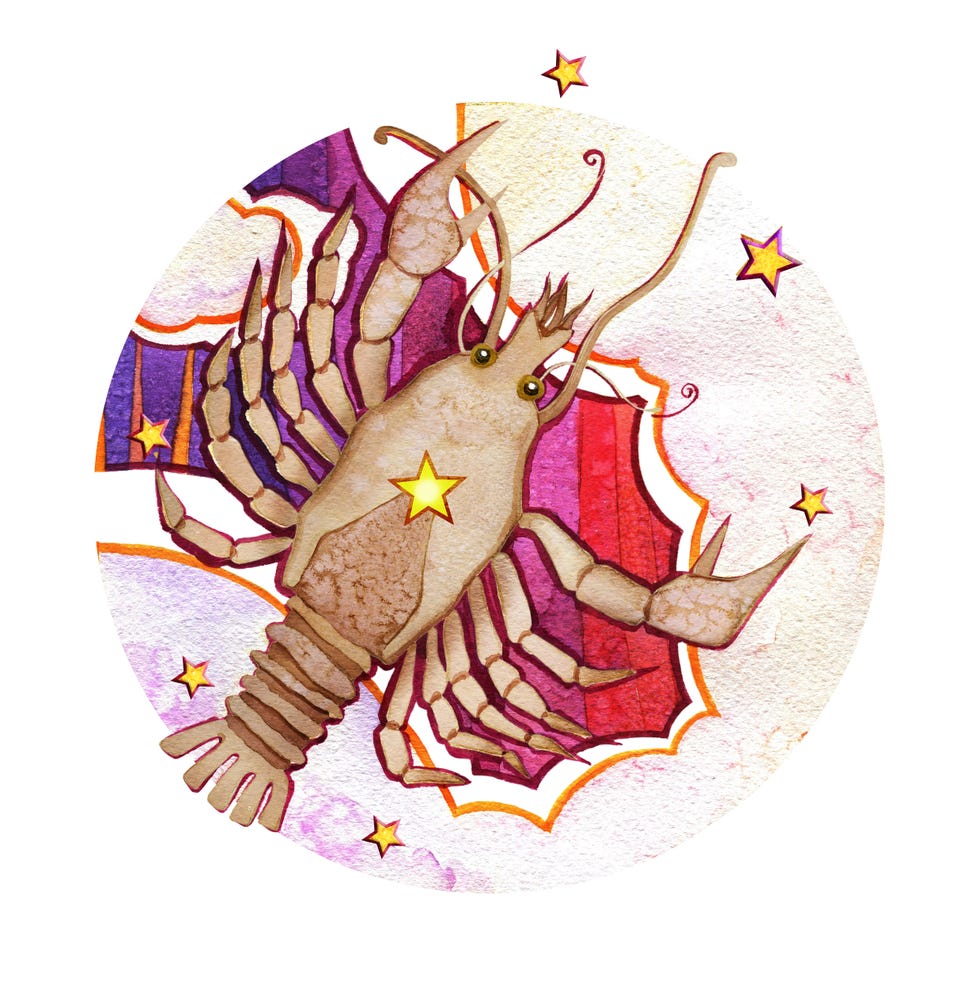 Astrological sign of the zodiac Cancer astrological sign of the zodiac cancer watercolor in retro style, on a round pattern background