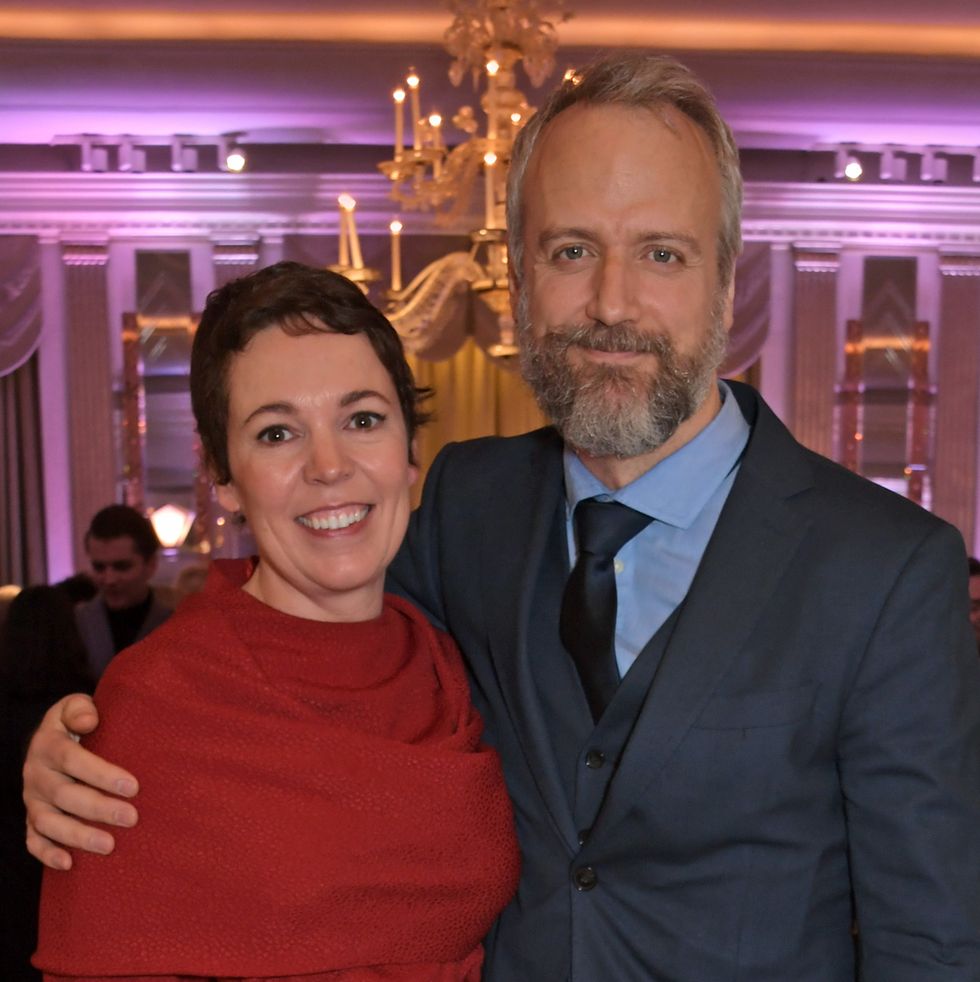 london, england   february 08     olivia colman and ed sinclair attend attends the 91st academy awards champagne tea reception at claridges hotel on february 8, 2019 in london, england  photo by david m benettdave benettgetty images