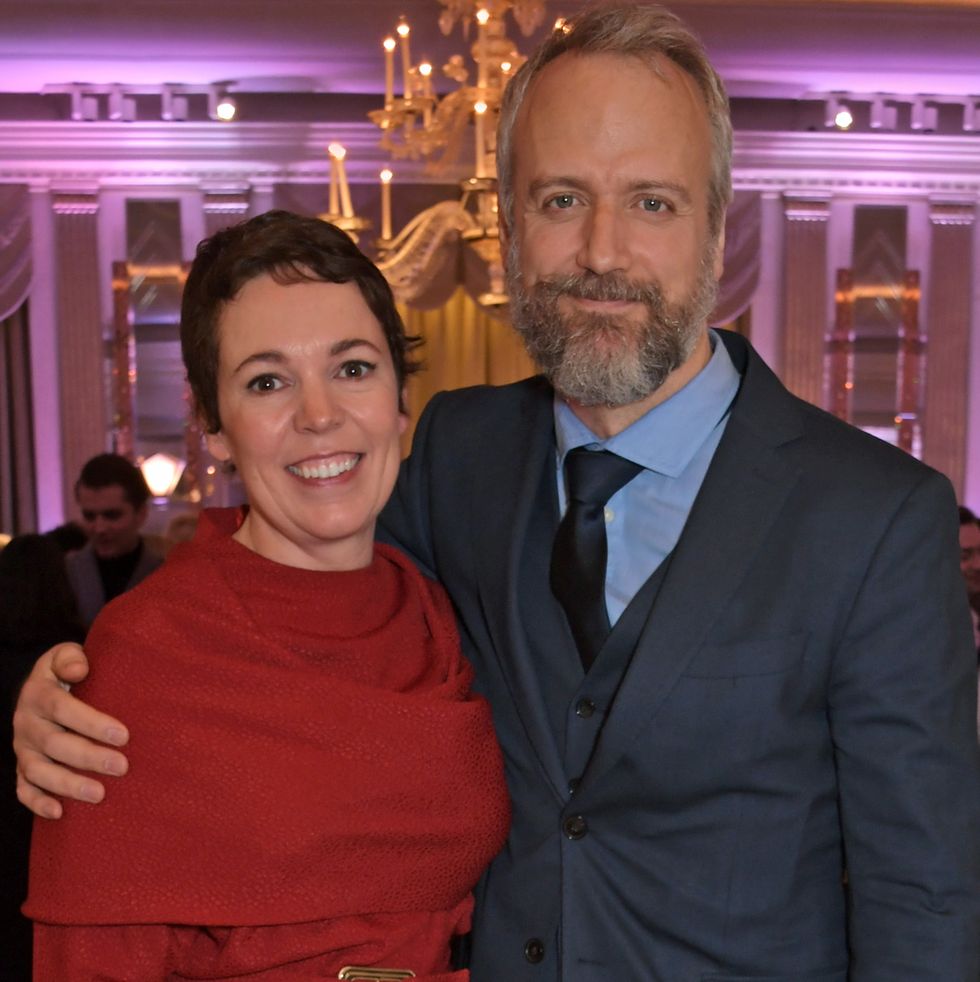 london, england   february 08     olivia colman and ed sinclair attend attends the 91st academy awards champagne tea reception at claridges hotel on february 8, 2019 in london, england  photo by david m benettdave benettgetty images