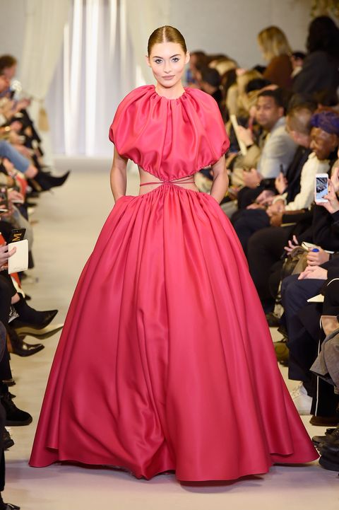 Fashion model, Fashion, Clothing, Haute couture, Dress, Fashion show, Pink, Gown, Runway, Event, 