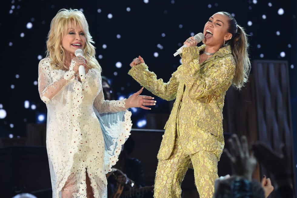 los angeles, ca february 10 dolly parton l and miley cyrus perform onstage during the 61st annual grammy awards at staples center on february 10, 2019 in los angeles, california photo by kevin mazurgetty images for the recording academy