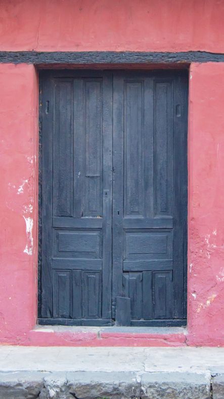Red, Door, Pink, Blue, Wall, Home door, Window, Line, Wood, Facade, 