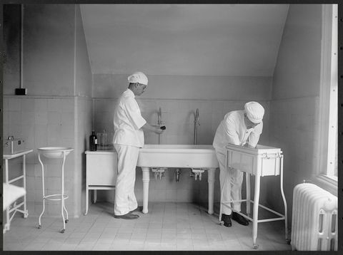 Two Doctor's Scrubbing for Surgery, 1922.