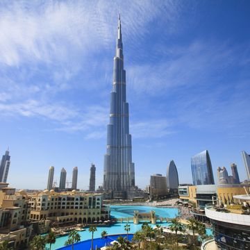 cityscape with burj khalifa, the tallest man made structure in the world at 828 meters, downtown dubai, dubai, united arab emirates