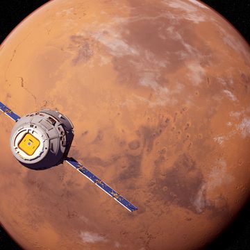 illustration of a satellite in front of mars