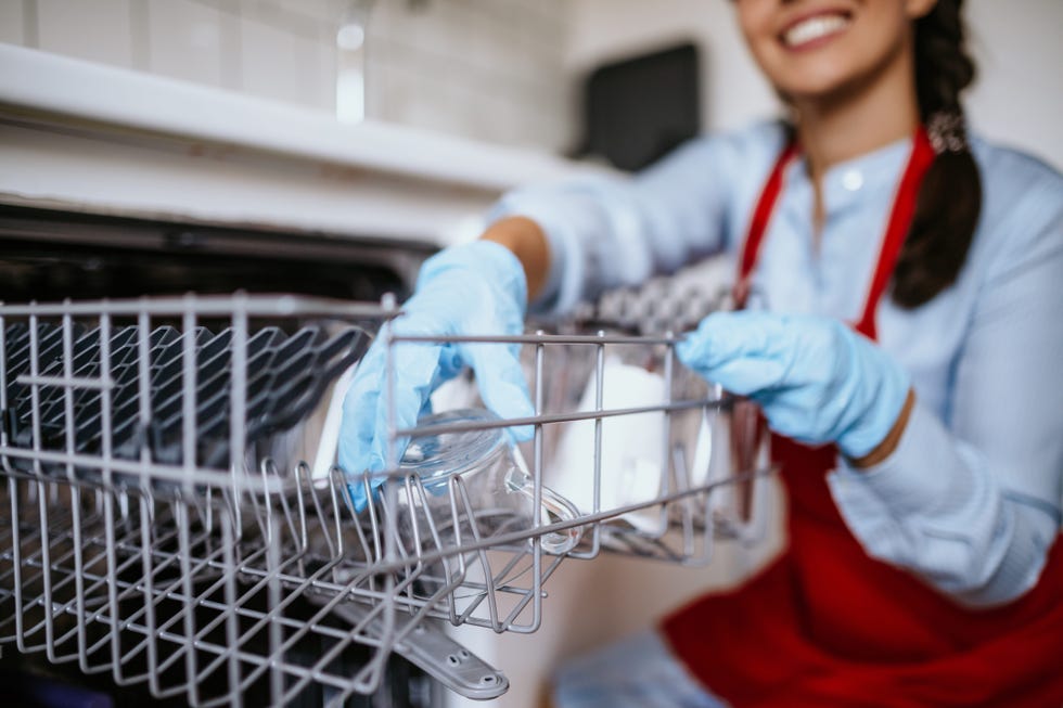 young cleaning lady preparing dishwasher