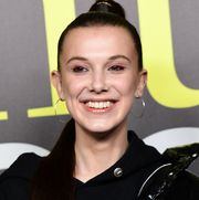 british actress millie bobby brown poses during a photo call as she arrives to attend the moncler womens fallwinter 20192020 collection fashion show, on february 20, 2019 in milan photo by miguel medina  afp        photo credit should read miguel medinaafp via getty images
