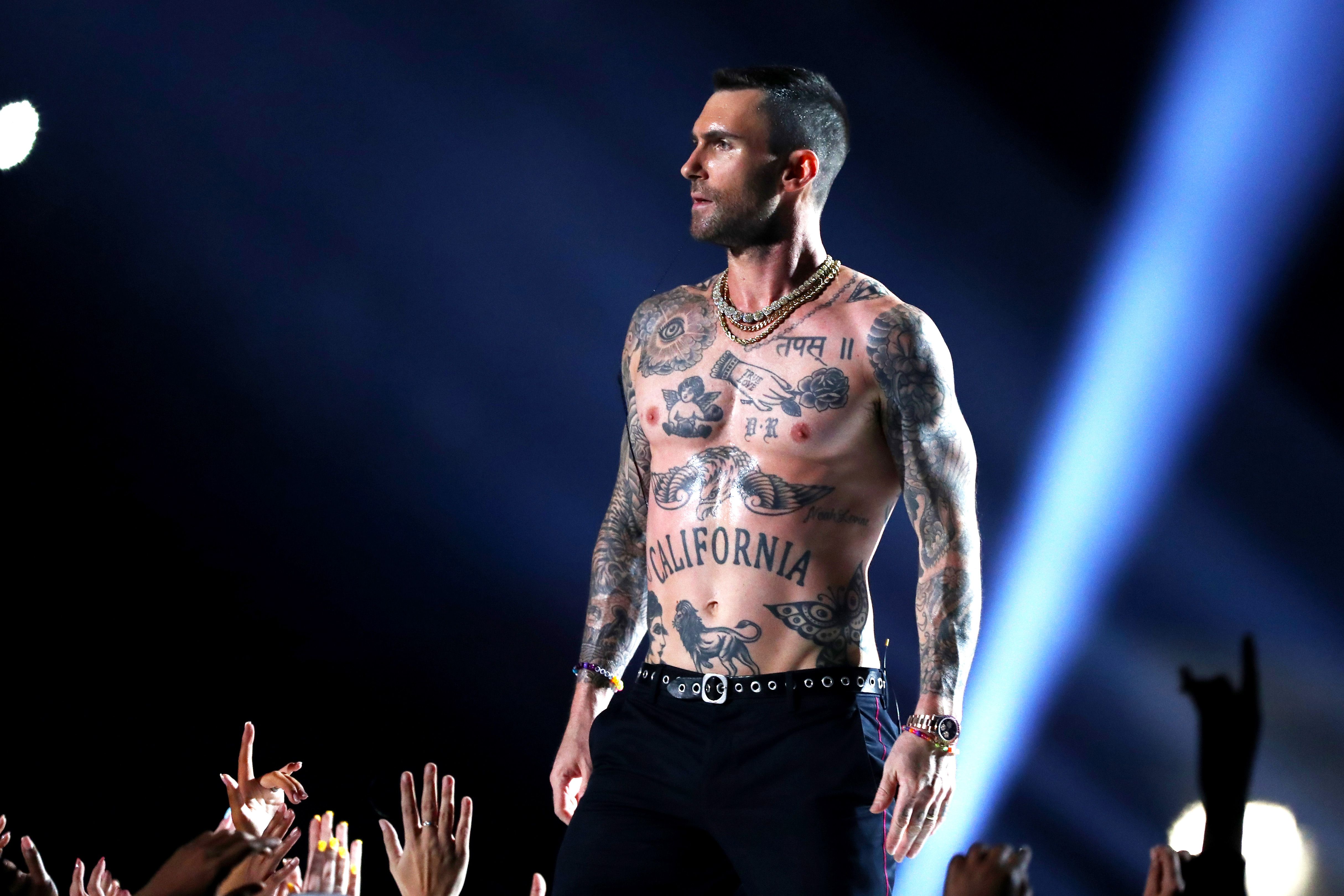 Adam Levines New Leg Tattoo Is On Display in Shirtless Workout Video  Photo 4540432  Adam Levine Shirtless Photos  Just Jared Entertainment  News