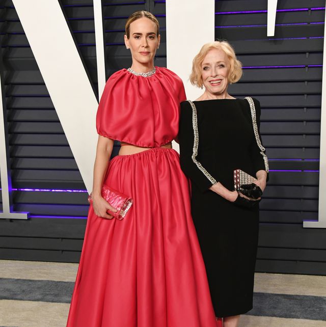 beverly hills, ca   february 24  l r sarah paulson and holland taylor attend the 2019 vanity fair oscar party hosted by radhika jones at wallis annenberg center for the performing arts on february 24, 2019 in beverly hills, california  photo by jon kopaloffwireimage