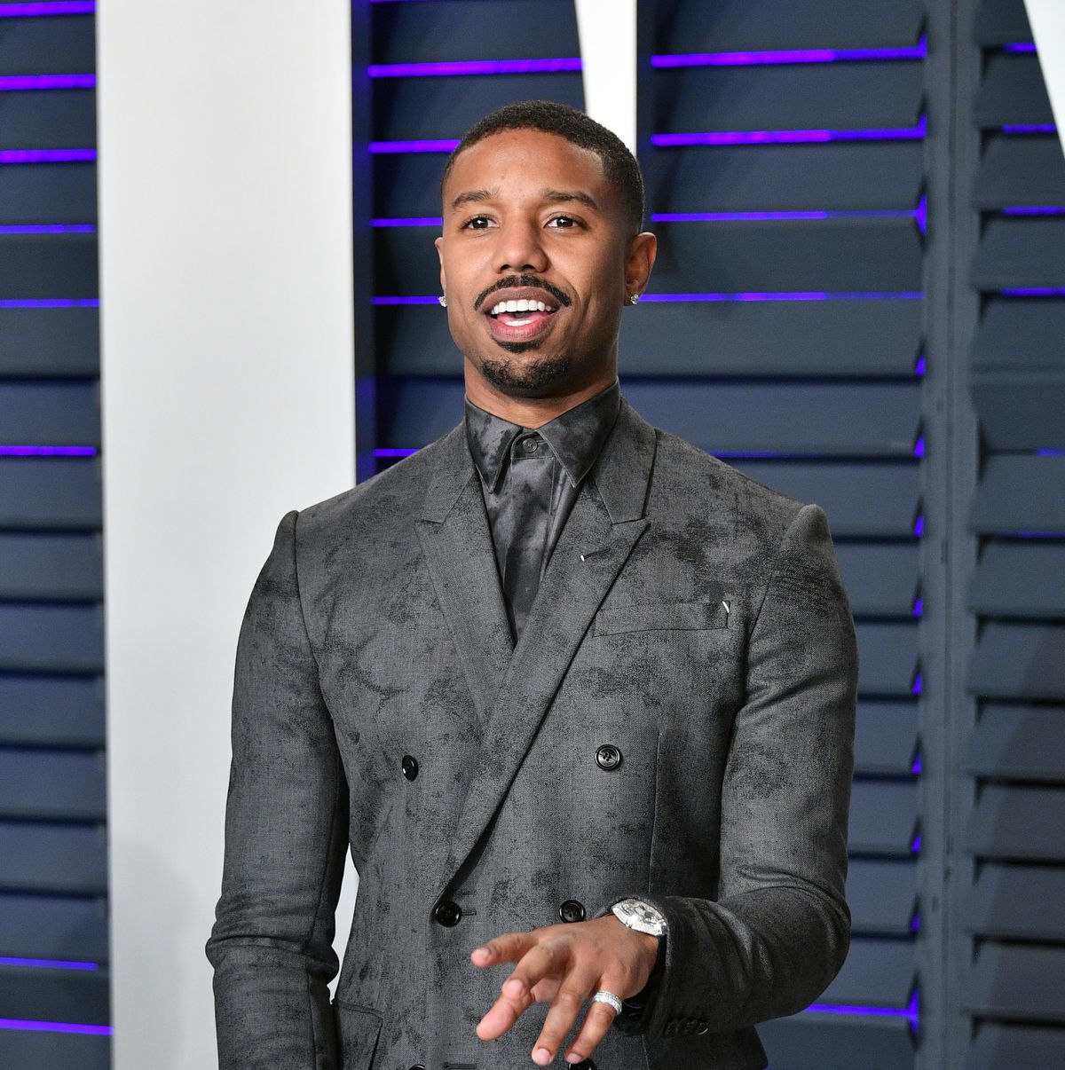 Prada - Michael B. Jordan wore a #Prada Blue navy wool and mohair double  breasted tuxedo and black stretch poplin shirt while attending the Critic  Choice Association's 5th Annual Celebration of Black