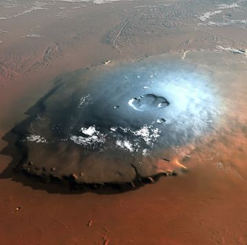 een illustratie van de vulkaan olympus mons op mars