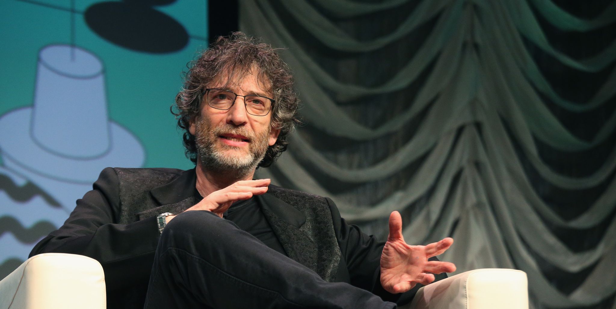 austin, texas   march 09  neil gaiman speaks onstage at featured session neil gaiman at the austin convention center during the sxsw conference and festival on march 9, 2019 in austin, texas  photo by gary millerfilmmagic