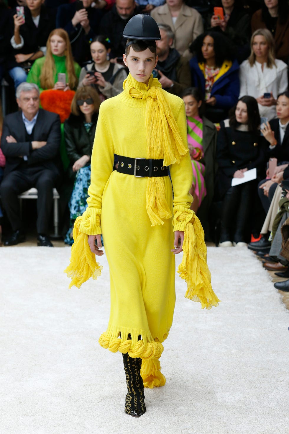Fashion, Fashion show, Runway, Yellow, Fashion model, Outerwear, Haute couture, Event, Fashion design, 