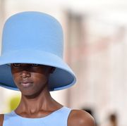 Blue, White, Clothing, Hat, Sun hat, Fashion accessory, Azure, Headgear, Fashion, Electric blue, 
