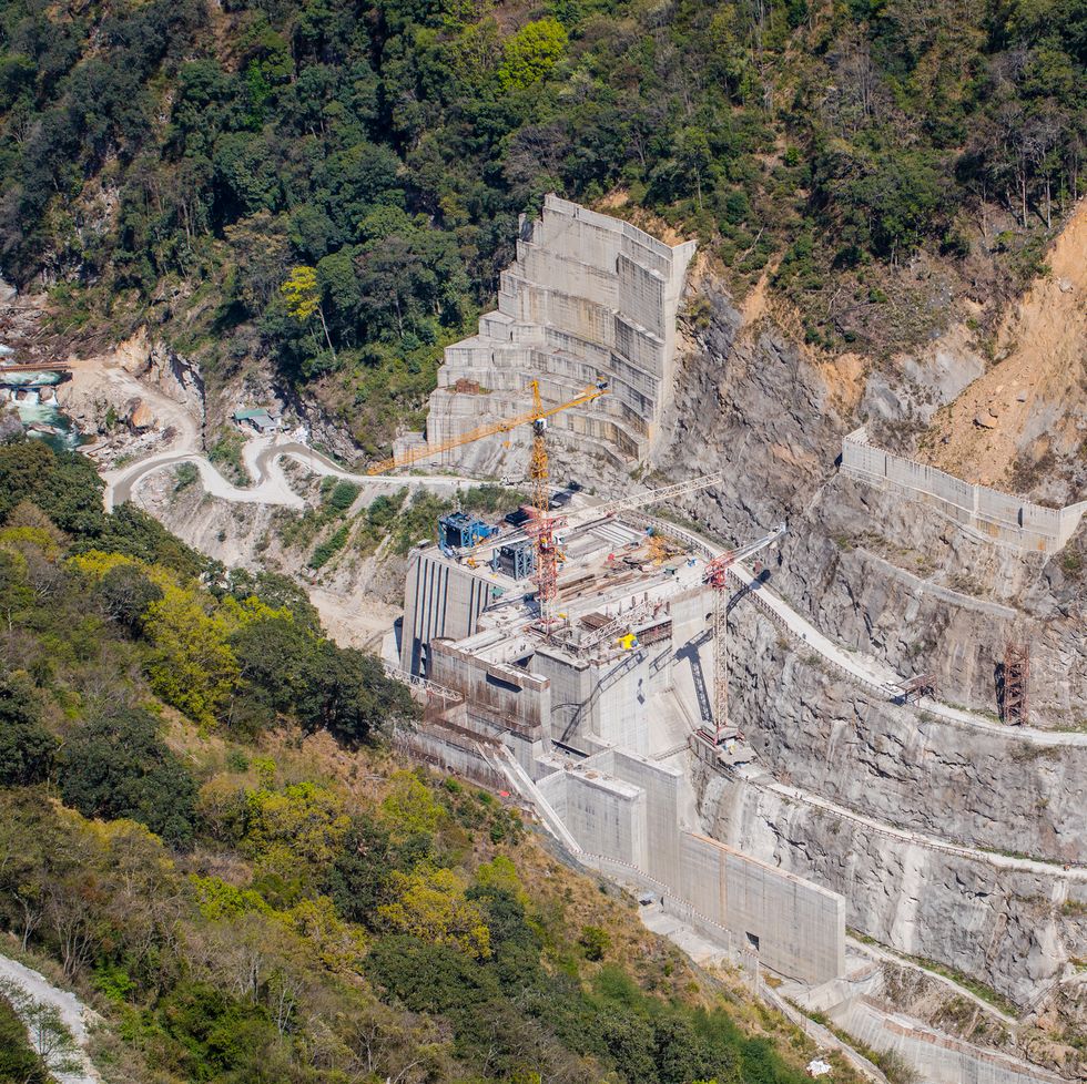 aerial view of the trongsa hydroelectric power plant in trongsa, bhutan the mangdechhu hydroelectric power plant is built on the mangdechhu river in trongsa, bhutan and is said to generate 2,923gwh of electricity
