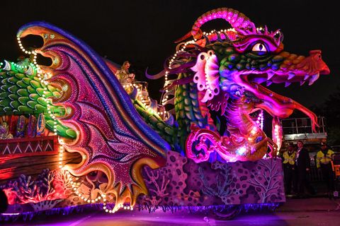new orleans, louisiana   march 04 the orpheus leviathan  float, with smoke and fiber optic lights, rolls down napoleon avenue in the 2019 krewe of orpheus parade on march 4, 2019 in new orleans, louisiana photo by erika goldringgetty images