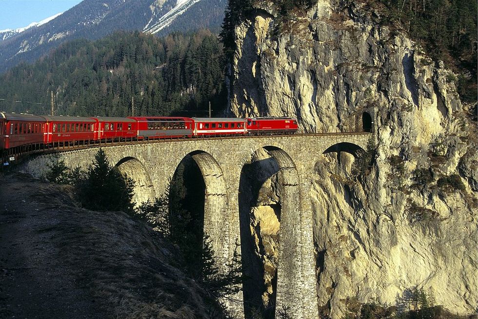 switzerland   march 10  the train glacier express from zermatt to st   moritz 10th on march ,1997 in switzerland  photo by frederic reglaingamma rapho via getty images