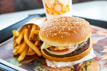 richmond heights, mo   april 01 in this photo illustration, an impossible whopper sits on a table at a burger king restaurant on april 1, 2019 in richmond heights, missouri burger king announced on monday that it is testing out impossible whoppers, made with plant based patties from impossible foods, in 59 locations in and around st louis area photo illustration by michael thomasgetty images