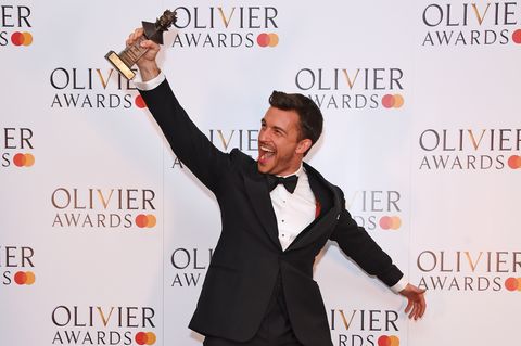 london, england   april 07  jonathan bailey, winner of the best actor in a supporting role in a musical award for company, poses in the press room at the olivier awards 2019 with mastercard at the royal albert hall on april 7, 2019 in london, england photo by david m benettdave benettgetty images