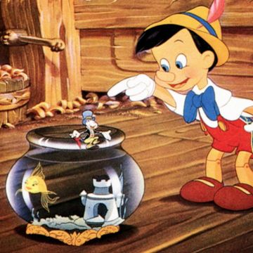 pinocchio, lobbycard, from left figaro, cleo the fish, jiminy cricket, , 1940 photo by lmpc via getty images