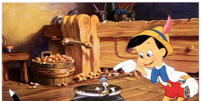 pinocchio, lobbycard, from left figaro, cleo the fish, jiminy cricket, , 1940 photo by lmpc via getty images
