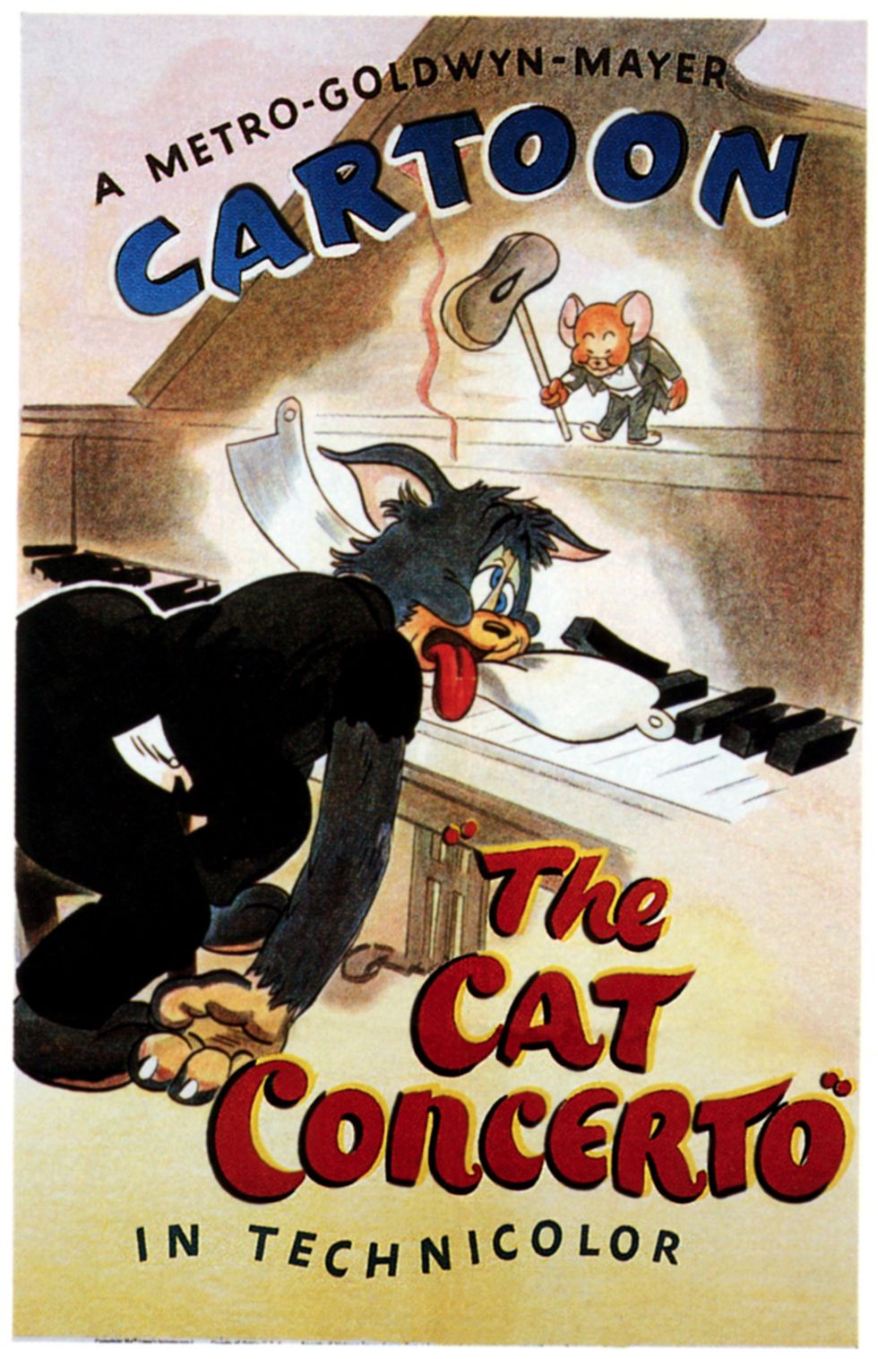 the cat concerto, poster, from left tom, jerry, 1947 photo by lmpc via getty images