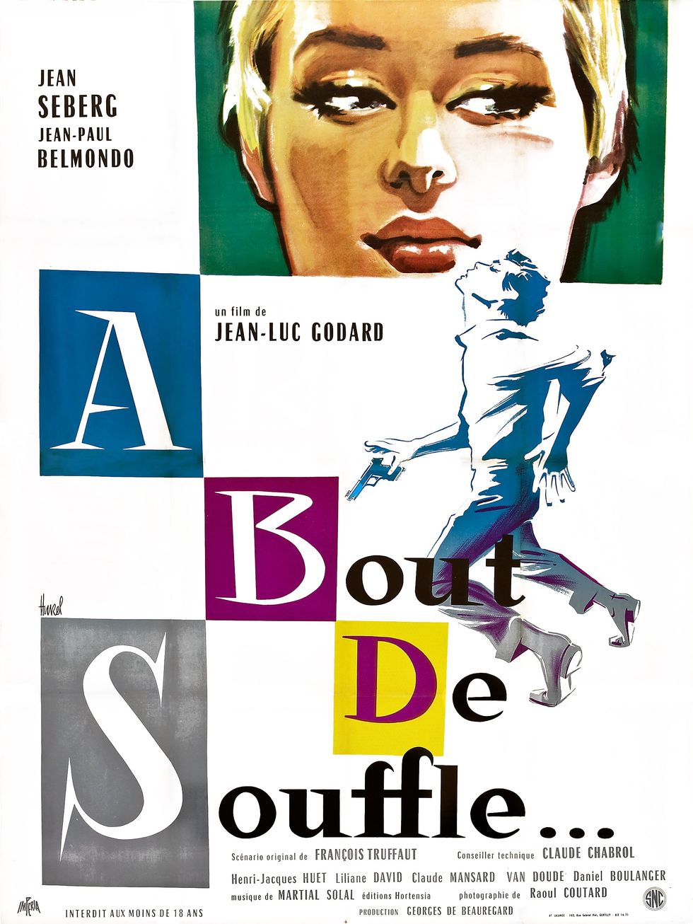 breathless, poster, a bout de souffle, french poster, jean seberg, jean paul belmondo, 1960 photo by lmpc via getty images
