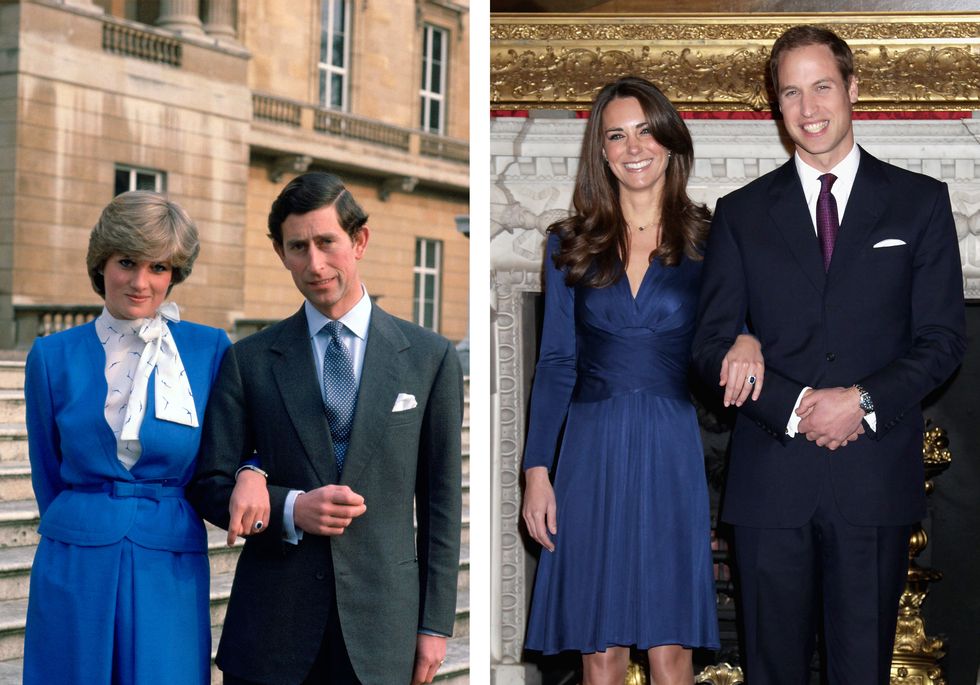 file photo in this photo composite image a comparison has been made between the engagement announcements of prince charles, prince of wales and lady diana spencer and prince william to catherine middletonleft image london, united kingdom february 24 prince charles arm in arm with his fiance, lady diana spencer, on the steps of buckingham palace for a photocall on the day they announced their engagement photo by tim graham photo library via getty images right image london, england november 16 prince william and kate middleton pose for photographs in the state apartments of st james palace on november 16, 2010 in london, england after much speculation, clarence house today announced the engagement of prince william to kate middleton the couple will get married in either the spring or summer of next year and continue to live in north wales while prince william works as an air sea rescue pilot for the raf the couple became engaged during a recent holiday in kenya having been together for eight years photo by chris jacksongetty images