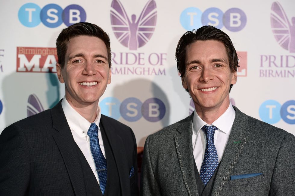 birmingham, england   march 26 oliver phelps and james phelps attend the pride of birmingham awards, in partnership with tsb at university of birmingham on march 26, 2019 in birmingham, united kingdom photo by jeff spicergetty images
