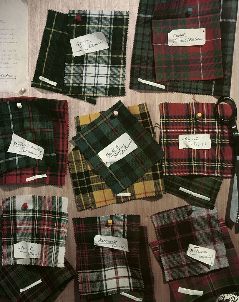 a selection of scottish tartans, circa 1950 clockwise, from top left to centre gordon, fraser, royal stewart, macpherson, macdonald, stewart dress, robertson and macleod  photo by hulton archivegetty images