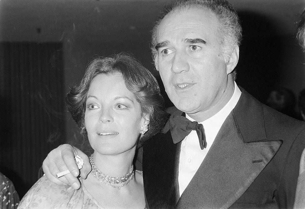 france   april 03  cesar awards 1976 in paris, france on april 03, 1976 actress romy schneider with actor michel piccoli during the cesar award ceremony  photo by gilbert uzangamma rapho via getty images