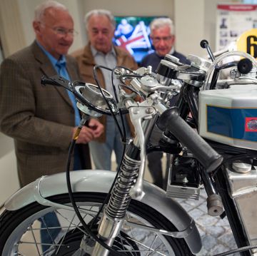 29 april 2019, saxony, augustusburg behind a mz rd 125 are norbert kaaden l r, christian steiner and lutz langer, who participated in the new special exhibition racing legends in the motorcycle museum schloss augustusburg the show is dedicated to engineer walter kaaden and motorcycle racer ewald kluge kaaden perfected the two stroke for mz since the 1950s, kluge drove from 1930 to the 1950s very successfully on dkw races, became german champion and european champion the small special exhibition will be on display from 01 may to 01 december photo hendrik schmidtdpa zentralbildzb photo by hendrik schmidtpicture alliance via getty images
